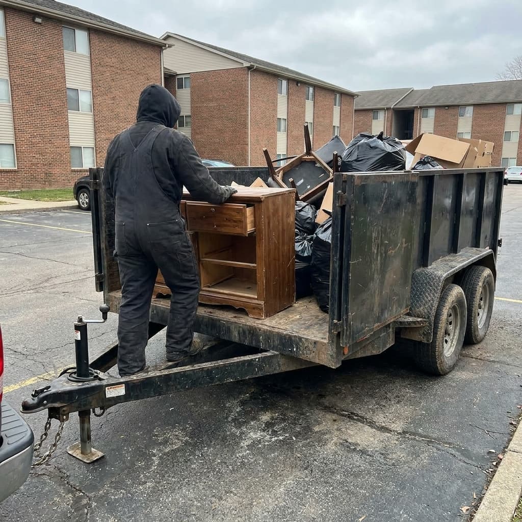 Furniture and trash being loaded for haul-away