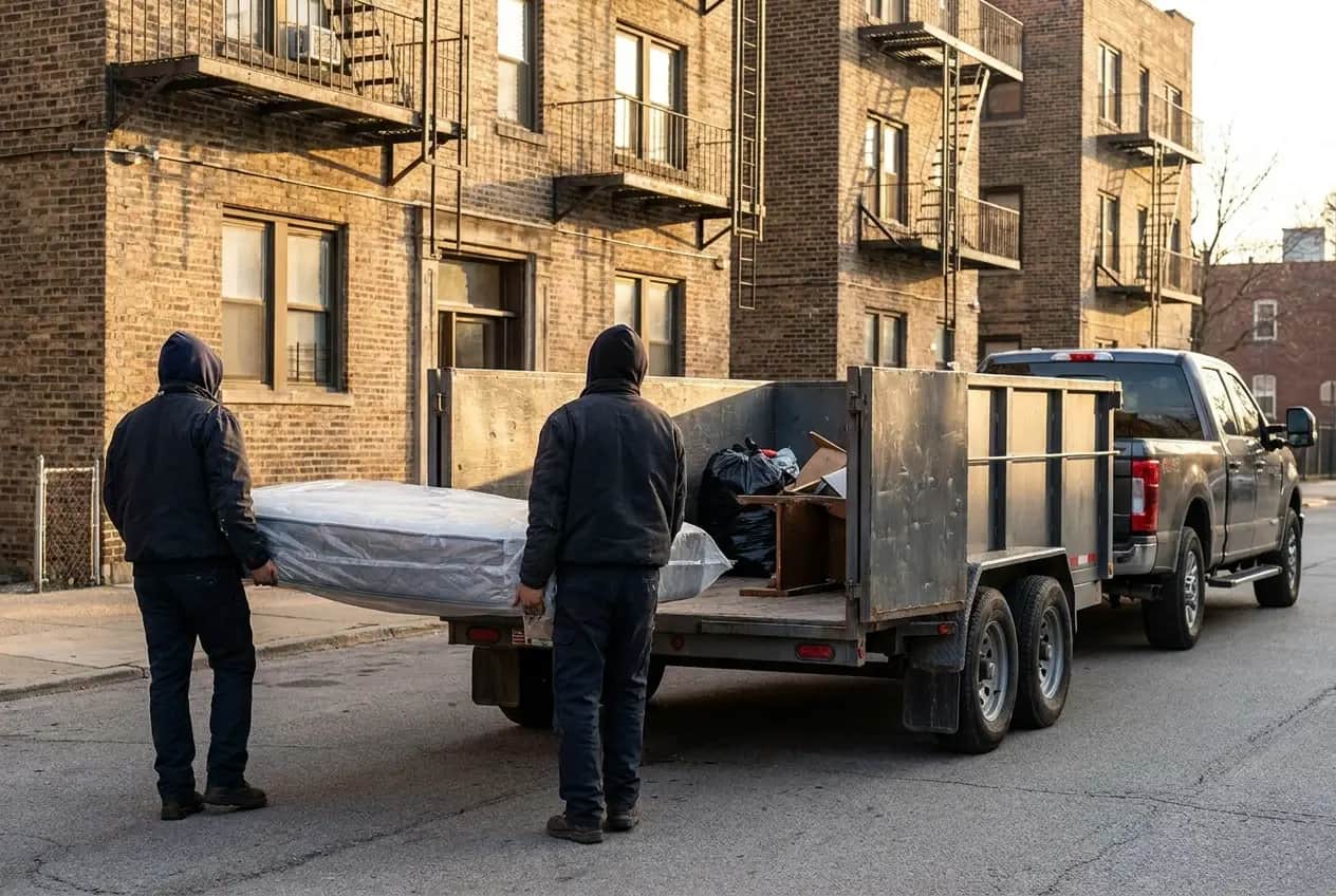 Loading a cleared-out unit's belongings into a trailer